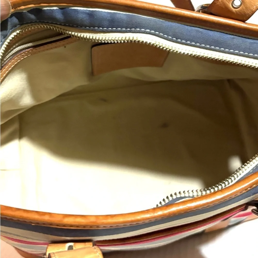 Coach Striped canvas/Leather Tote Bag